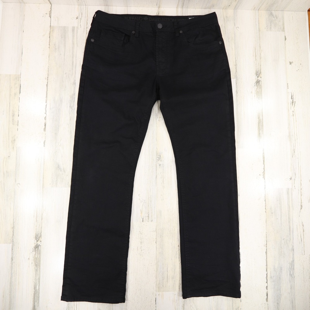 Buffalo David Bitton Six X Jeans Mens 36 x 32 Black Slim Straight Stretch Denim